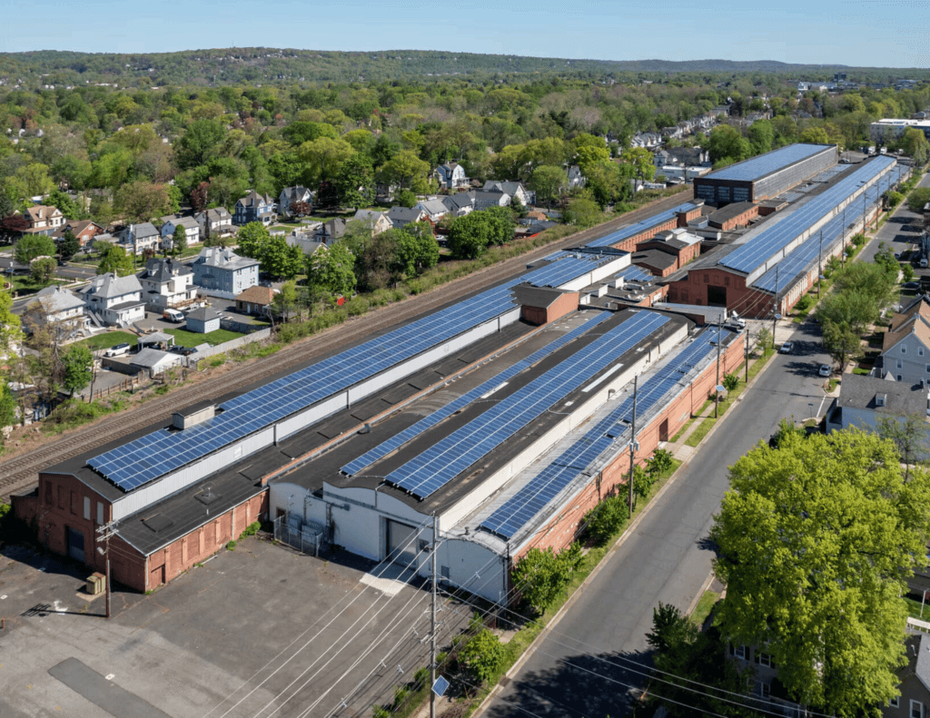 Aerial view of the 75,000-square-foot Plainfield, NJ industrial warehouse leased by Harborlite Distribution.